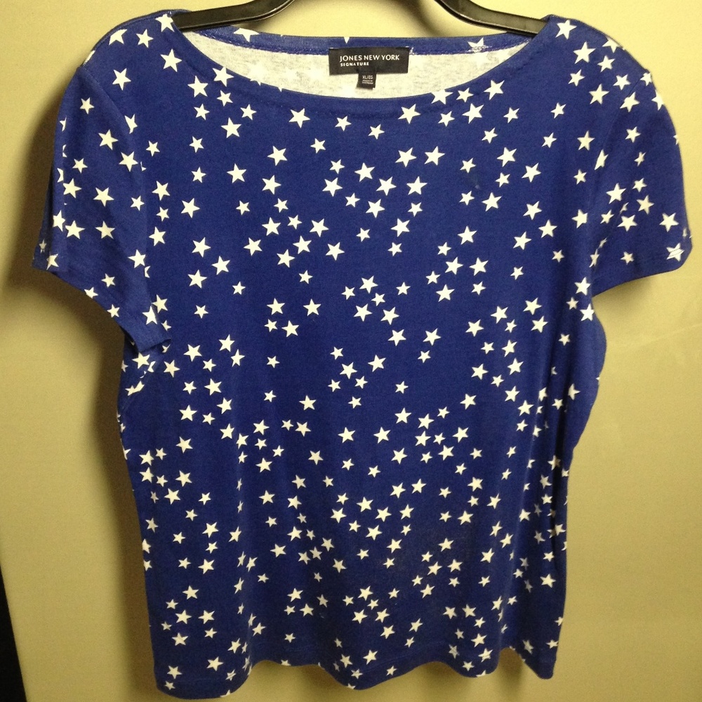 Jones New York XL Cotton Short Sleeve Top Blue